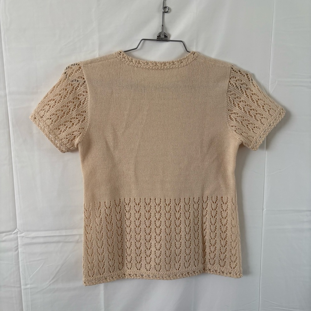 Vintage 50s crochet cream blouse top cottage small - Picture 3 of 3